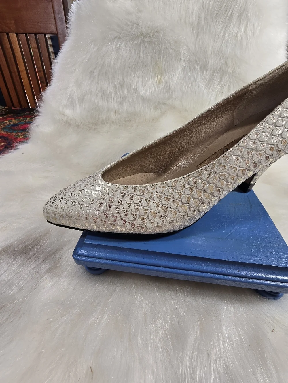 Amalfi Metallic Ivory Snakeskin Print Pointed Toe Pumps - Womens